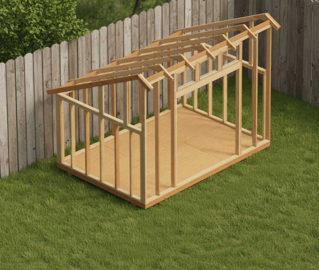 8×12 saltbox shed plan, 6′ walls, 10′ 4″ height — pdf