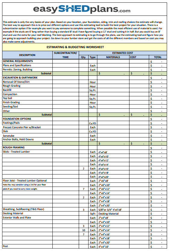Worksheet easyshedplans.com Worksheet easyshedplans.com