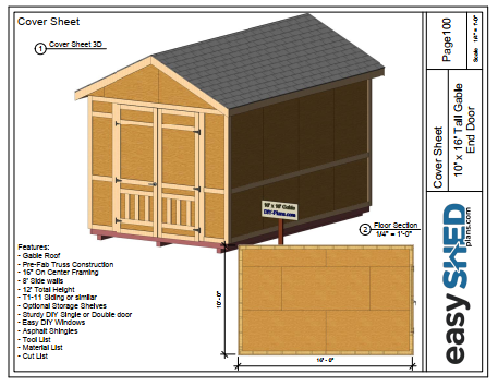 10×12 tall gable shed — end door (pdf plan)