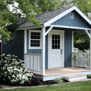 8×12 Gable Shed Plan with Front Porch, Tall 8-Foot Walls, Pre-Hung Door